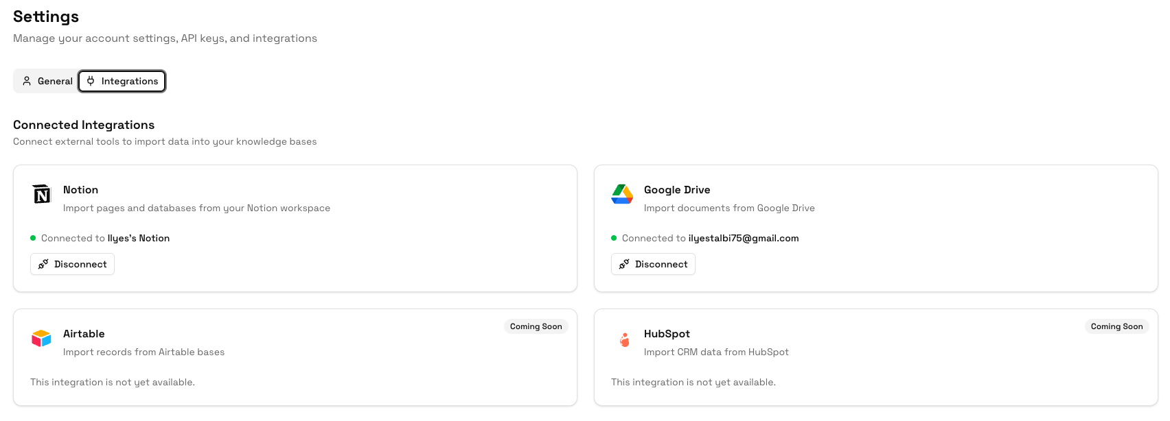 Currently available integrations in Akyn