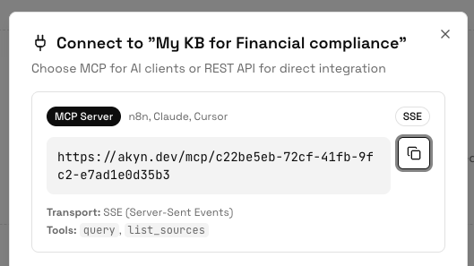 Find the url of the MCP server of your Akyn knowledge base